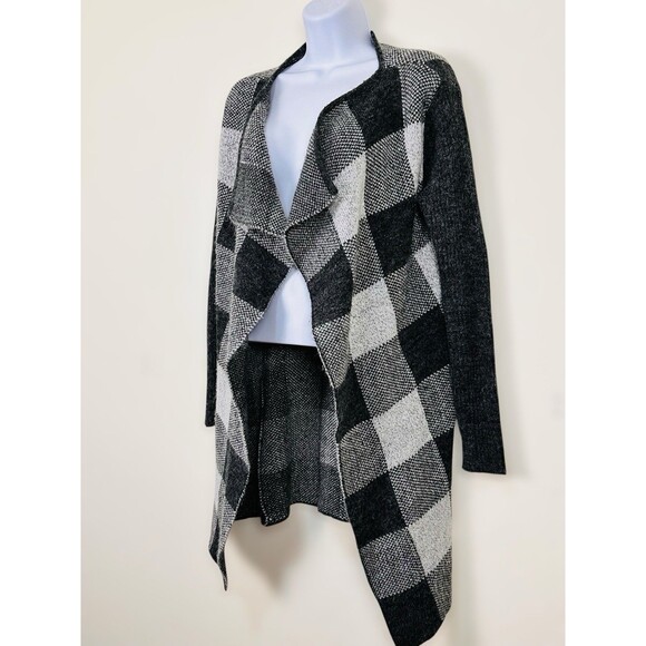 Sacred Threads Black OS Buffalo Plaid Open Draped Knit Cardigan Scandi Nordic - Picture 2 of 7